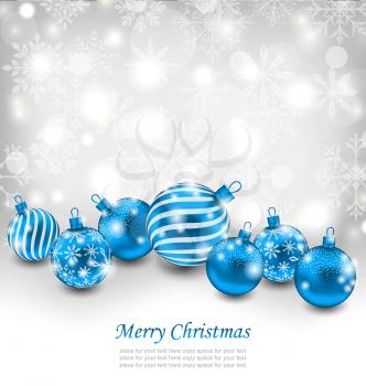 Illustration Christmas Abstract Shimmering Background with Blue Balls, Lighten Wallpaper - Vector