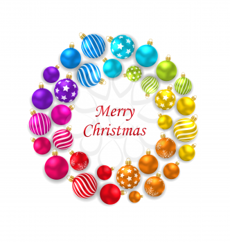 Illustration Set of Colorful Christmas Glass Balls, Round Frame - Vector