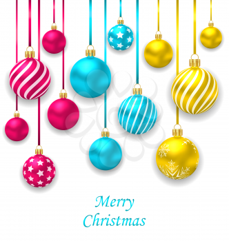 Illustration Elegant Postcard with Collection Colorful Christmas Glass Balls - Vector