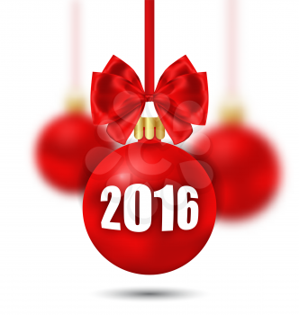 Illustration New Year Background with Christmas Balls and Bows - Vector
