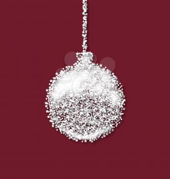 Christmas ball on red backdrop made from white hoarfrost particles - vector