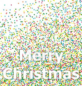 Merry Christmas lettering title on background colorful particles confetti - vector