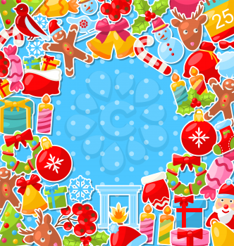 Illustration Merry Christmas Background with Traditional Colorful Objects - Vector