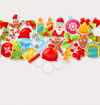 Illustration Winter Holiday Seamless Texture with Celebration Traditional Elements, Colorful Pattern - Vector