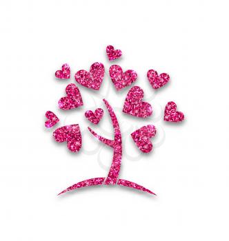 Illustration Concept of Tree with Shimmering Heart Leaves for Valentines Day - Vector