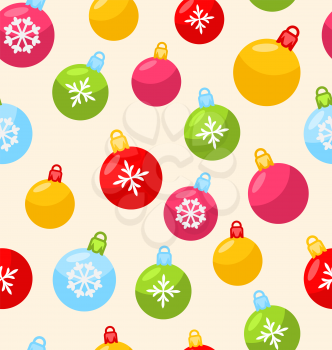 Seamless Christmas pattern with xmas ball snowflakes tiled - vector