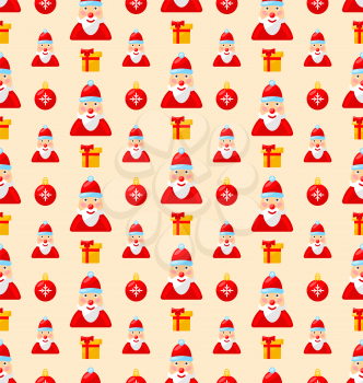 Merry Christmas and Happy New Year seamless pattern with Santa and gifts - vector