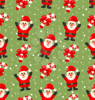 Seamless Christmas pattern with Santa Claus snow and candy cane, Xmas background - vector