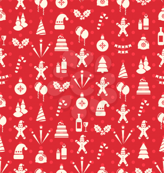 Christmas and New Year Seamless background pattern with traditional xmas element - vector