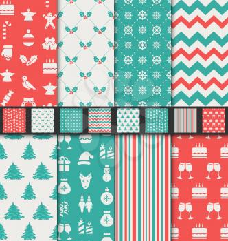 Illustration Set Seamless Textures for Winter Holidays, Vintage Wallpapers - Vector