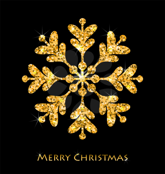 Illustration Golden Merry Christmas Sparkle Snowflakes, Dark Luxury Background - Vector
