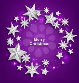 Illustration Abstract Celebration Round Frame Made of Silver Stars for Merry Christmas - Vector