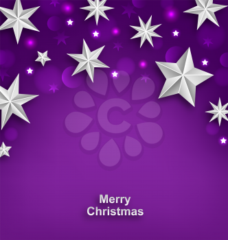 Illustration Purple Abstract Celebration Background with Silver Stars for Merry Christmas - Vector