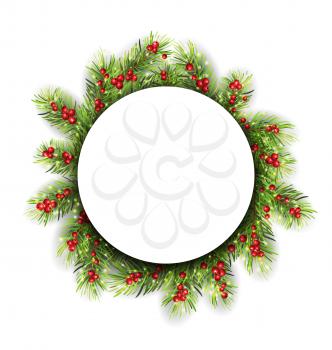 Illustration Natural Winter Frame Made in Fir Twigs and Berries, Christmas Decoration - Vector