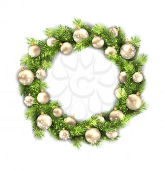 Illustration Christmas Wreath with Balls, New Year and Christmas Decoration, Isolated on White Background - Vector
