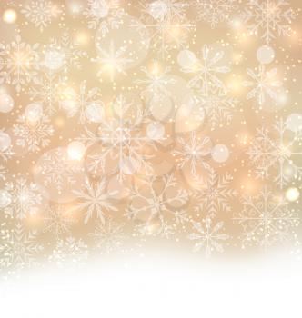 Illustration Shimmering Xmas Light Background with Snowflakes, Winter Wallpaper - Vector