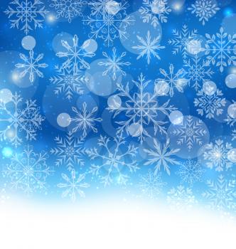 Illustration Winter Blue Background with Snowflakes and Copy Space for Your Text - vector