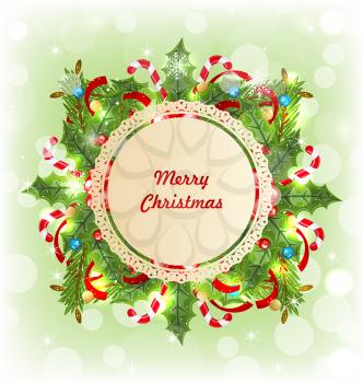 Illustration Merry Christmas Card with Traditional Decoration - Vector