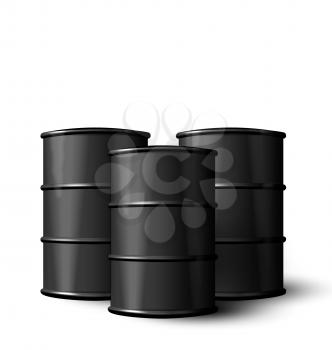 Illustration Three Realistic Black Metal of Oil Barrels Isolated on White Background - Vector