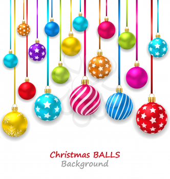 Illustration New Year Bckground with Set Colorful Christmas Ornamental Balls - Vector