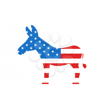 Illustration Donkey as a Symbol of American Democrats, Isolated on White Background. American Vote 2016 - Vector