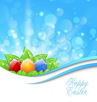 Illustration Spring Background with Easter Colorful Eggs - Vector