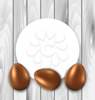 Illustration Celebration Card with Easter Chocolate Eggs on Wooden Grey Background - Vector