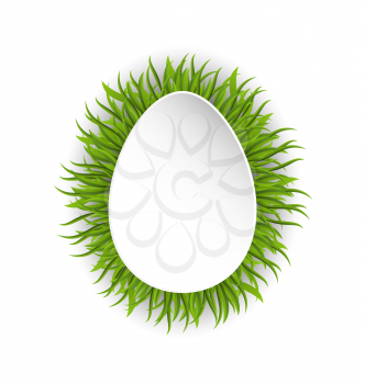 Illustration Happy Easter Paper Card in Form Egg with Green Grass - Vector