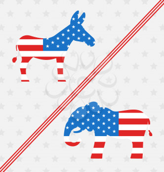 Illustration Donkey and Elephant as a Symbols Vote of USA. United States Political Parties - Vector