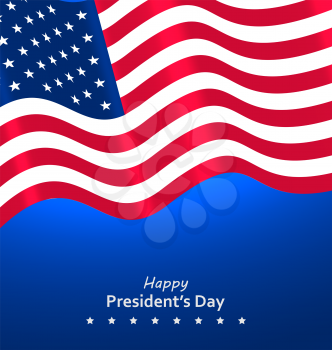 Flag USA Waving Wind for Happy Presidents Day, Patriotic Symbolic Vintage Decoration for Holiday - Vector