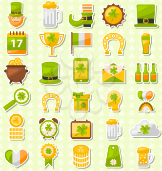 Illustration Modern Flat Design Icons for Saint Patrick's Day, Collection Holiday Irish Elements - Vector