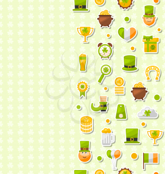 Illustration Seamless Vertical Template with Cartoon Colorful Flat Icons for Saint Patrick's Day, Traditional Irish Wallpaper - Vector 