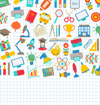 Illustration School Wallpaper with Place for Your Text, Education Simple Colorful Objects - Vector