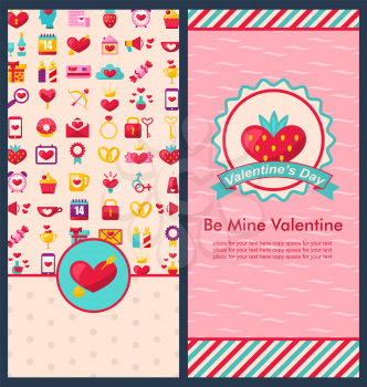 Illustration Set Beautiful Vertical Banners with Romantic Elements for Happy Valentine's Day. Cute Celebration Cards. Templates Brochures - Vector