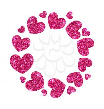 Frame from Pink Hearts with Glitter Background, space place for your text - vector