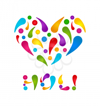Illustration Colorful Paint Drops in Form Heart with Lettering Text for Indian Festival Holi - Vector