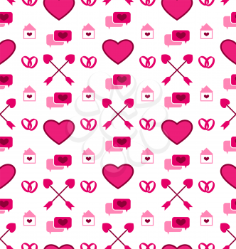 Illustration Simple Seamless Wallpaper with Traditional Objects and Elements for Valentines Day. Beautiful Pattern - Vector