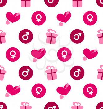 Illustration Seamless Wallpaper with Traditional Objects and Elements for Valentines Day - Vector