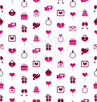Illustration Seamless Background with Traditional Objects for Valentines Day. Holiday Pattern - Vector