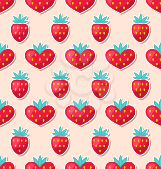 Illustration Simple Seamless Wallpaper with Hearts and Strawberry for Valentines Day. Beautiful Pattern - Vector