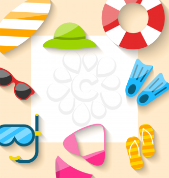 Illustration Summer Traveling Card with Beach Elements, Copy Space for Your Text - Vector