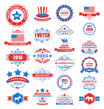 Illustration Objects and Symbols for Vote of USA. Set Typographic Elements, Modern Labels, Frames, Ornaments - Vector