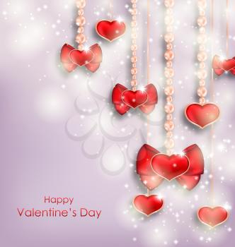 Illustration Shimmering Background with Hanging Hearts for Valentines Day - Vector