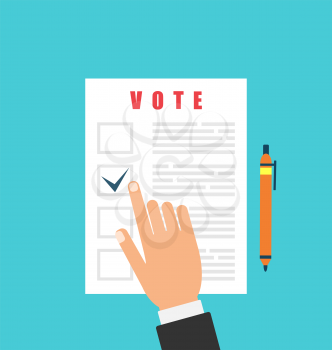 Illustration Human and Ballot Papers. Election and Voting Elements in Flat Style - Vector