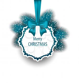 Illustration Greeting Elegant Card with Bow Ribbon for Merry Christmas - Vector