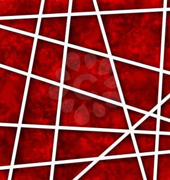 Illustration Red Abstract Geometric Background with White Paper Lines - Vector