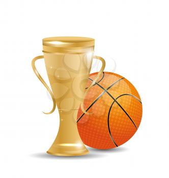 Illustration Golden Trophy with Basketball Ball. Objects Isolated on White Background - Vector