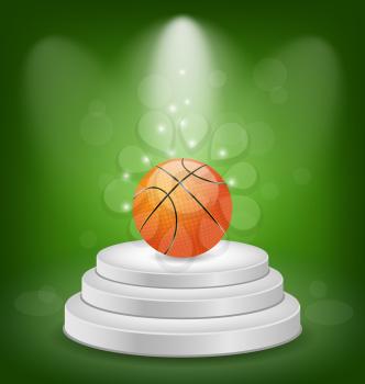 Illustration Basket Ball on White Podium with Light - Vector