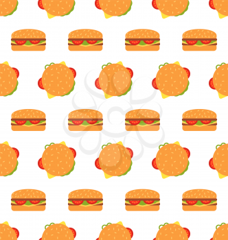 Illustration Seamless Texture with Hamburgers. Fast Food Pattern - Vector