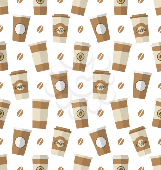 Illustration Seamless Pattern with Disposable Coffee Cups. Wallpaper with Simple Flat Icons - Vector